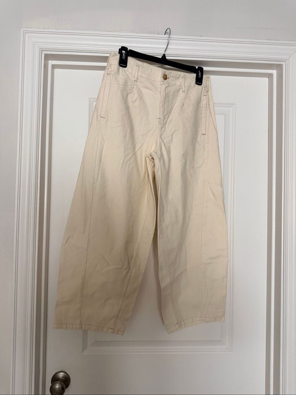 Blu Pepper Mid Rise Barrel Leg Pants Ivory Off White Casual Trousers Size M